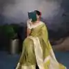 Magical Green Color Jacquard Chex Zari Weaving Work Saree