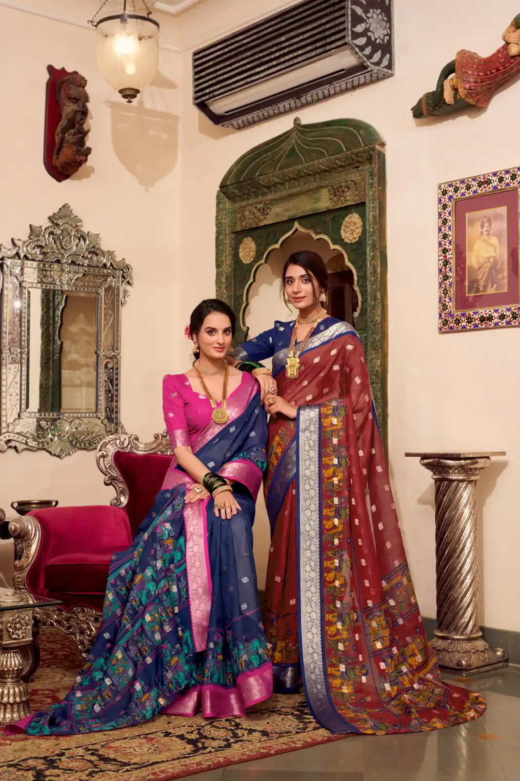 Magical Maroon Color Poly Cotton Kalamkari Print Saree - Image 3