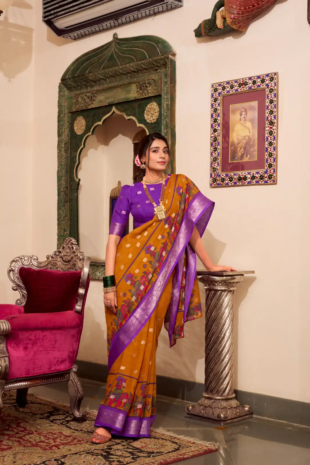 Magical Mustad Color Poly Cotton Kalamkari Print Saree - Image 2