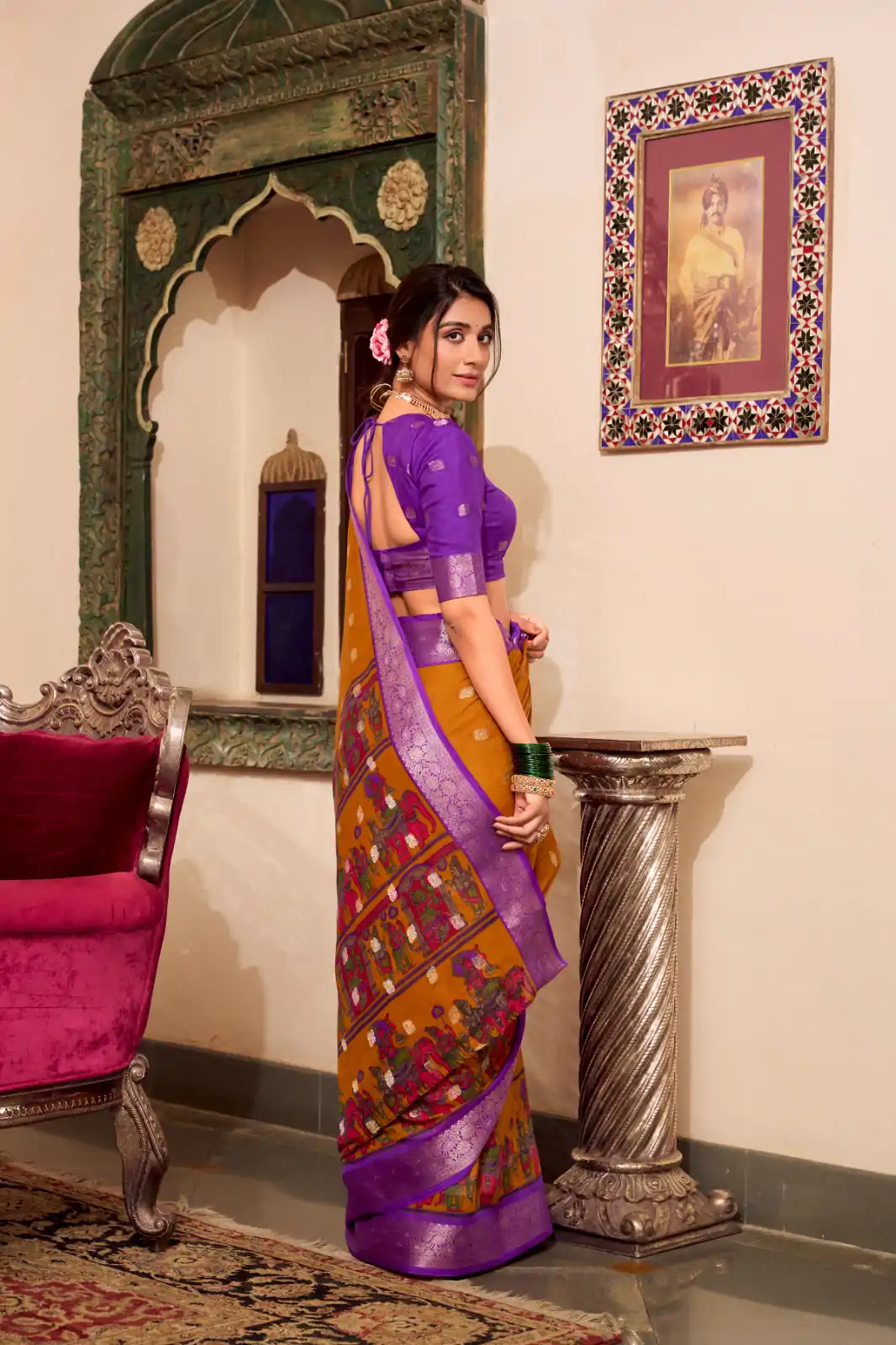 Magical Mustad Color Poly Cotton Kalamkari Print Saree - Image 3