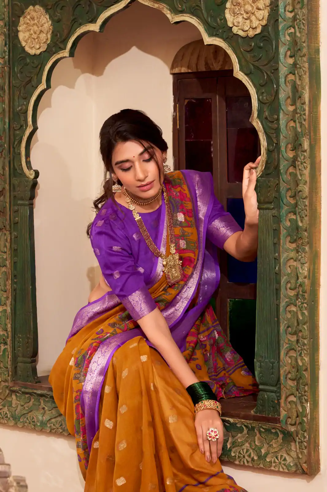 Magical Mustad Color Poly Cotton Kalamkari Print Saree - Image 4