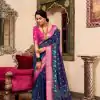 Magical Navy Blue Color Poly Cotton Kalamkari Print Saree
