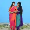 Magical Blue And Purple Color Chinnon Embroidery Sequence Saree