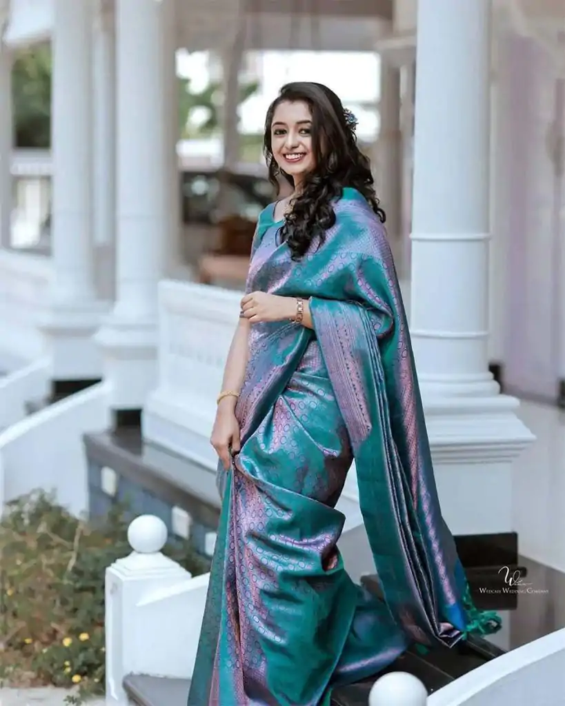 Nice Blue Color Soft Litchi Silk jacquard Work On All Over Saree - Image 3