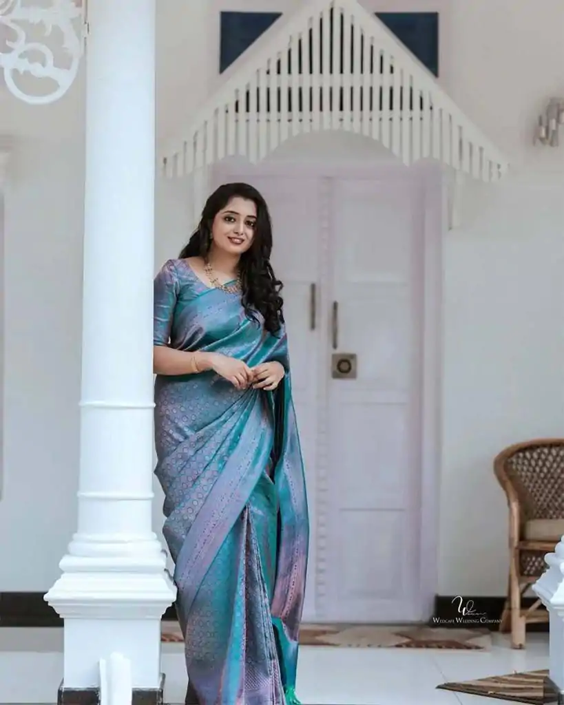 Nice Blue Color Soft Litchi Silk jacquard Work On All Over Saree - Image 9