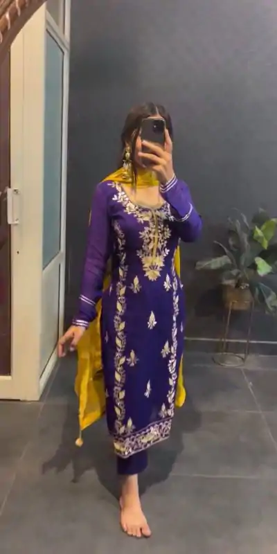 Prefect Purple Color Chinon Silk Sequence Work Salwar Suit