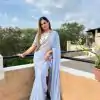 Pretty Light Purple Color Georgette Embroidery Work Lace Saree