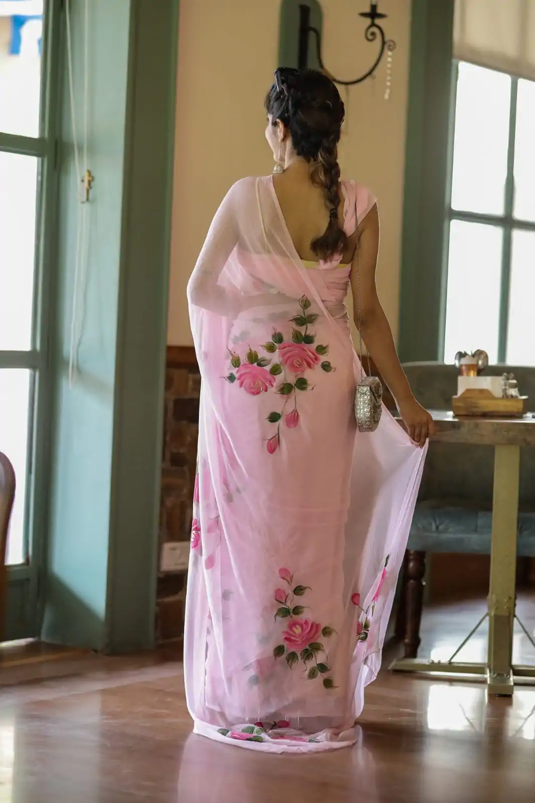 Pretty Pink Color Soft Georgette Silk All Over Saree - Image 4