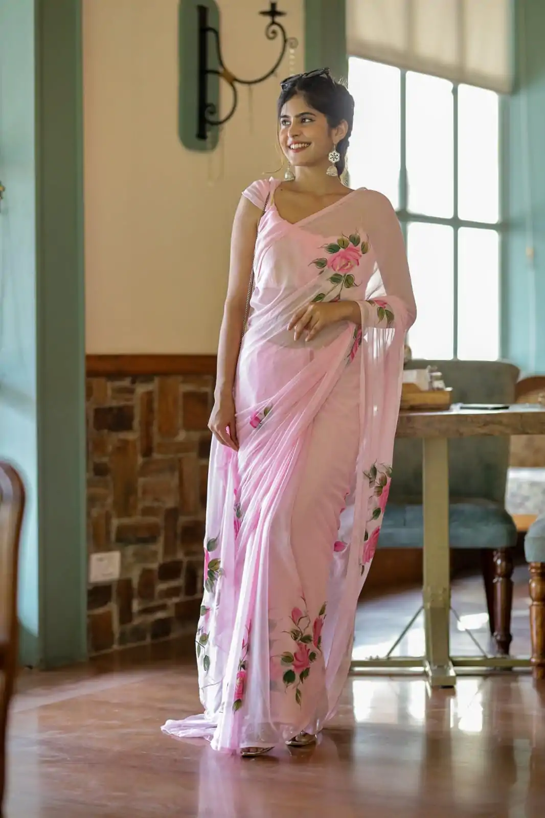 Pretty Pink Color Soft Georgette Silk All Over Saree - Image 5