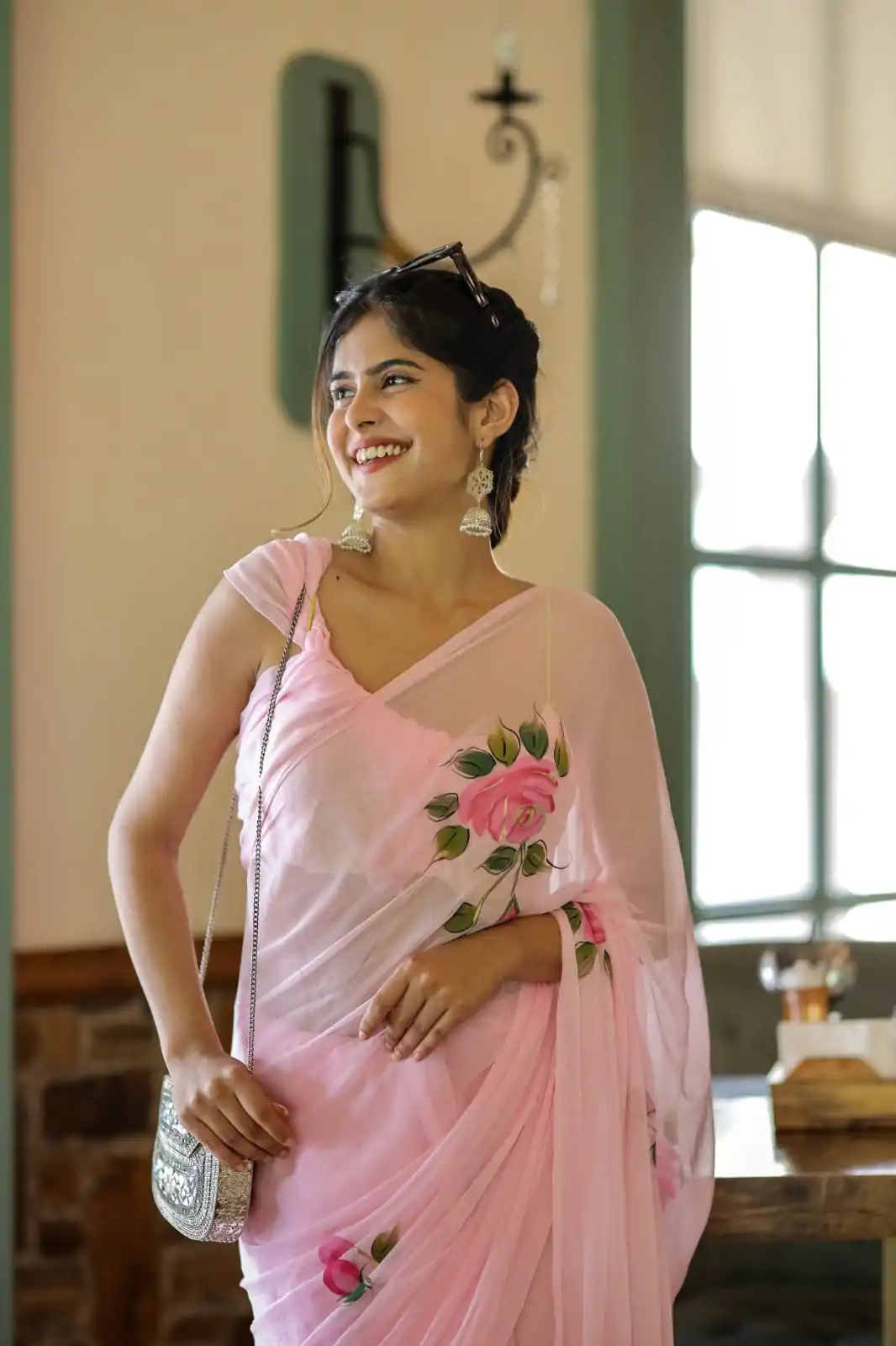Pretty Pink Color Soft Georgette Silk All Over Saree - Image 6