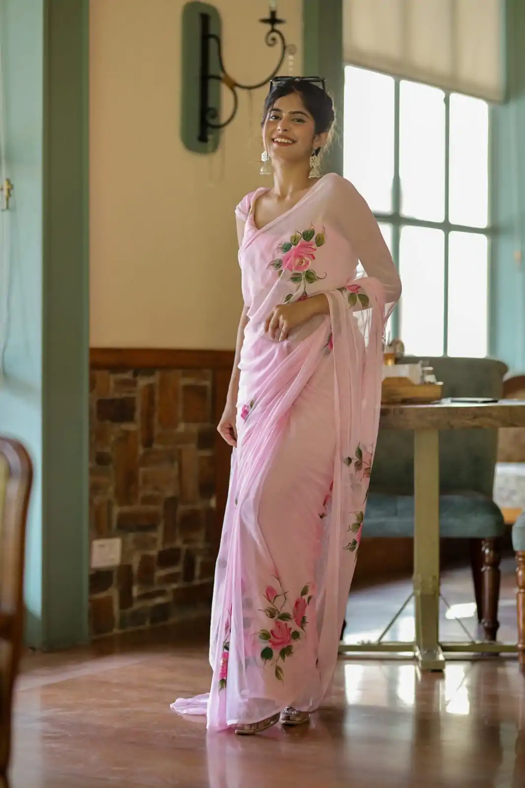 Pretty Pink Color Soft Georgette Silk All Over Saree - Image 7