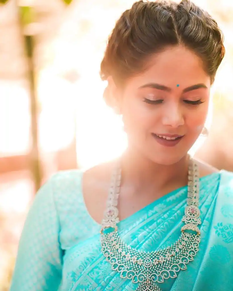 Pretty Sky Blue Color Soft Lichi Silk Jacquard Work On All Over Saree - Image 2