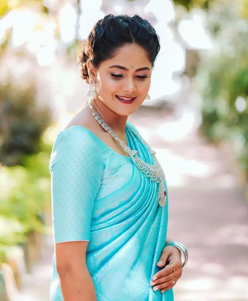 Pretty Sky Blue Color Soft Lichi Silk Jacquard Work On All Over Saree - Image 4