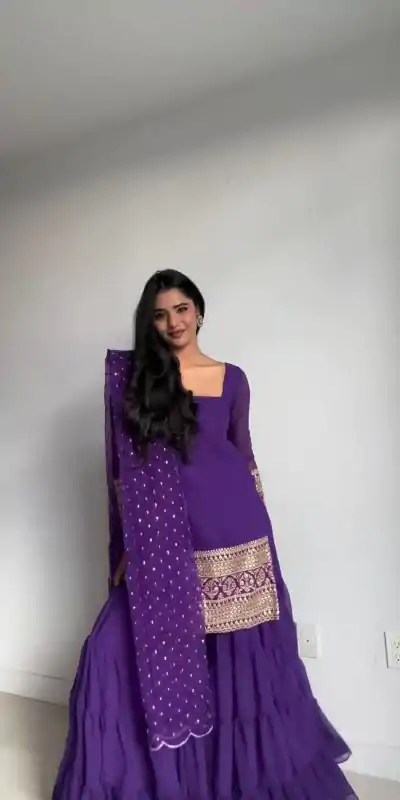 Simple Violet Color Georgette Thread Sequence Salwar Suit