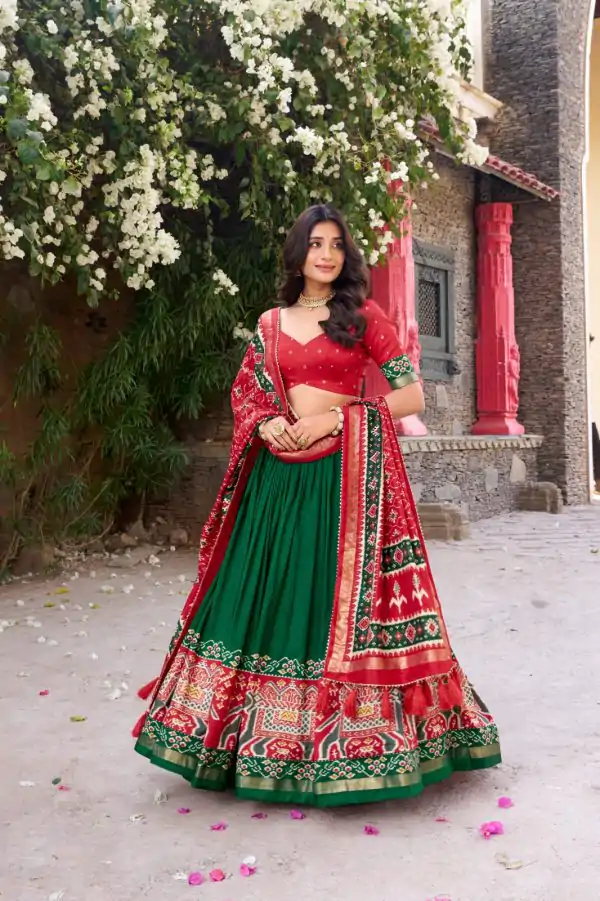 Superb Green Color Tushar Silk Patola Printed Lehenga Choli
