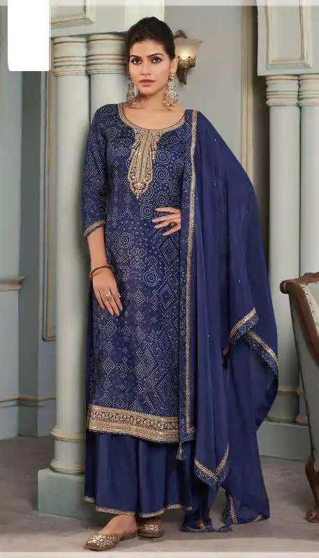 Superb Navy Blue Color Viscose Silk Sequence Work Digital Print Salwar