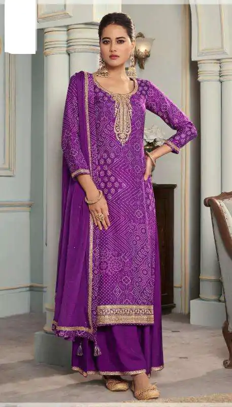 Superb Purple Color Viscose Silk Sequence Work Digital Print Salwar Suit