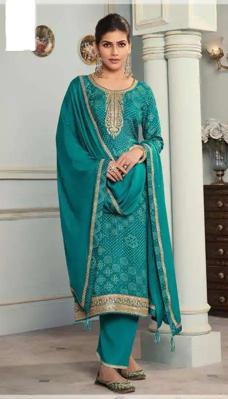 Superb Rama Color Viscose Silk Sequence Work Digital Print Salwar Suit