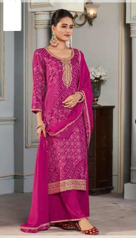 Superb Rani Pink Color Viscose Silk Sequence Work Digital Print Salwar Suit