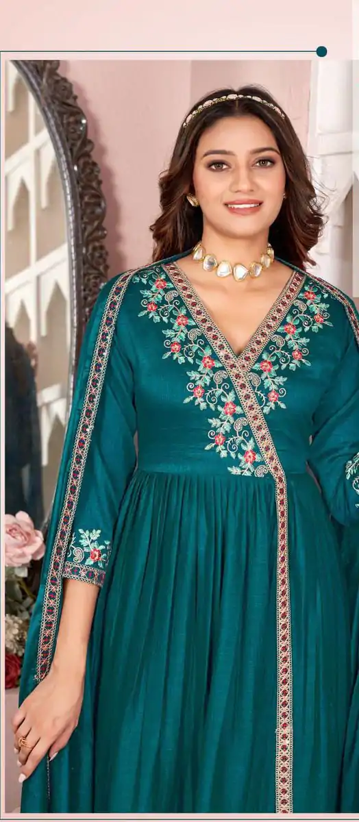 Trendy Rama Blue Color Vichitra Embroidery Work Salwar Suit