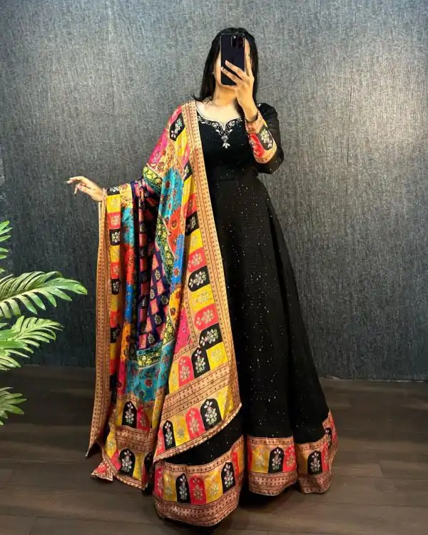 Wonderful Black Color Georgette Wide Sequence Work Anarkali Gown