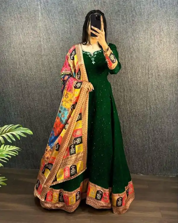 Wonderful Green Color Georgette Wide Sequence Work Anarkali Gown