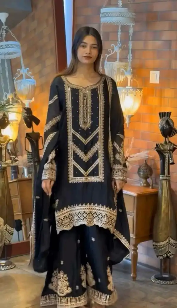 Beautiful Black Color Georgette Embroidery Work Salwar Suit