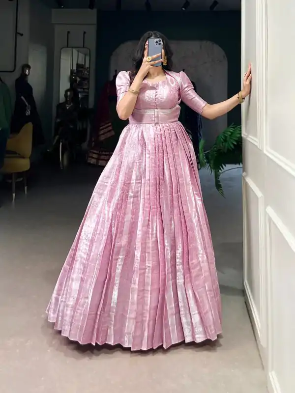 Classic Pink Color Kanjivaram Zari Weaving Work Gown