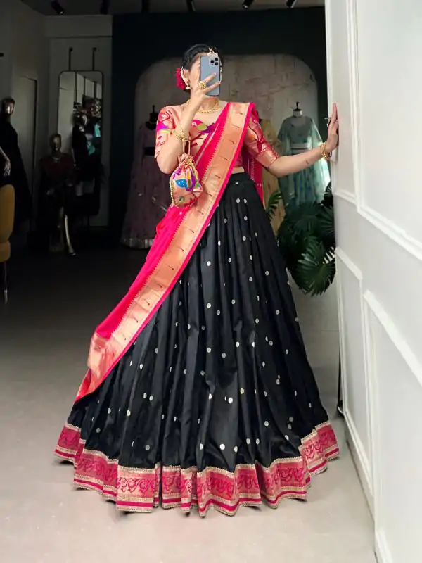 Black Jacquard Weaving Lehenga Choli