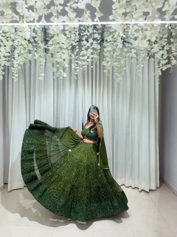 Green Georgette Mirror Work Lehenga Choli