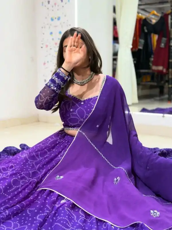 Purple Georgette Mirror Work Lehenga Choli