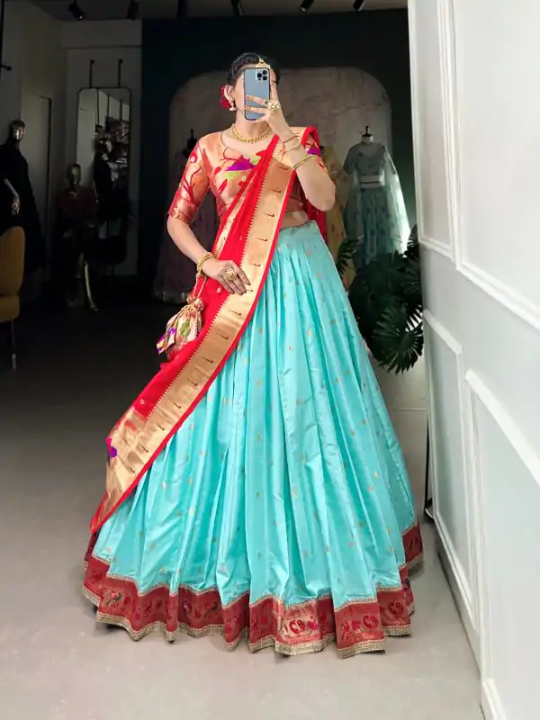 Sky Blue Jacquard Weaving Lehenga Choli