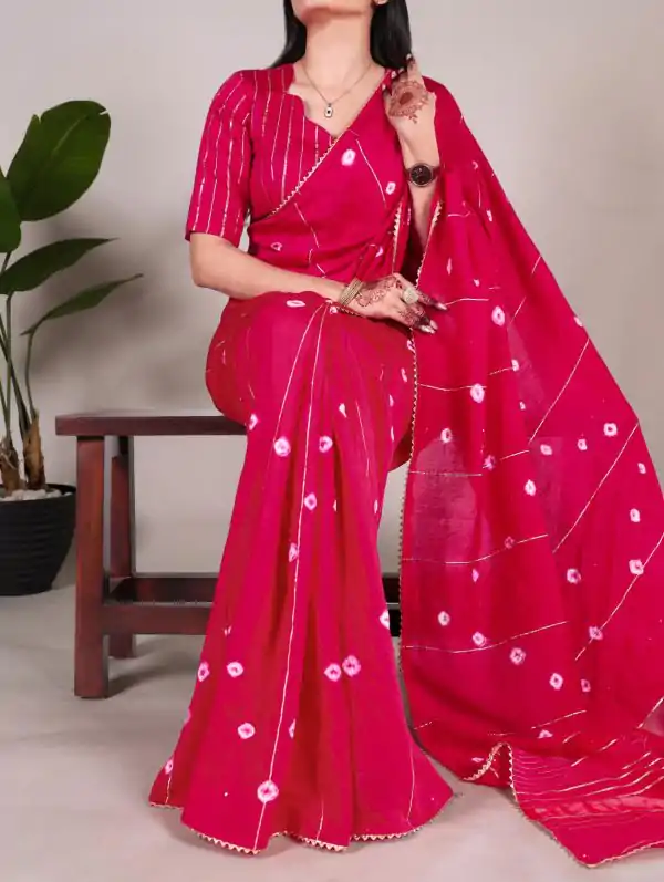 Pink Chanderi Sequins Saree