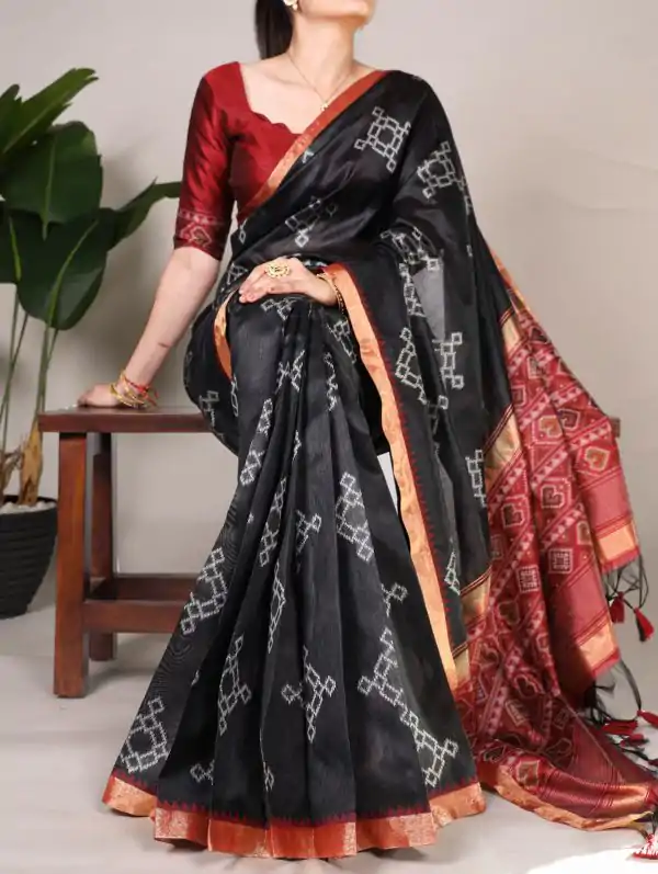 black Jacquard Weaving Saree