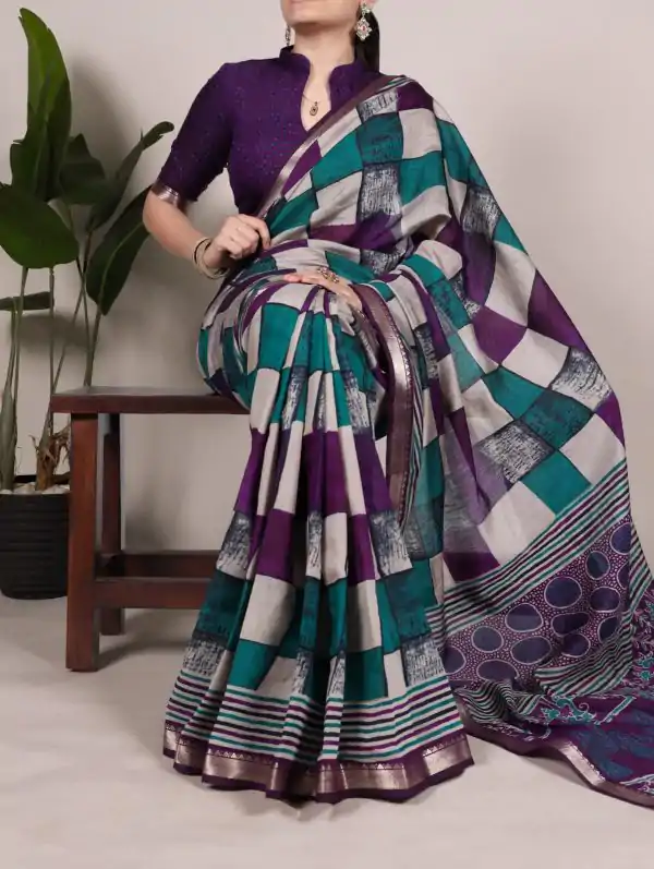 Purple Chanderi Printed Saree