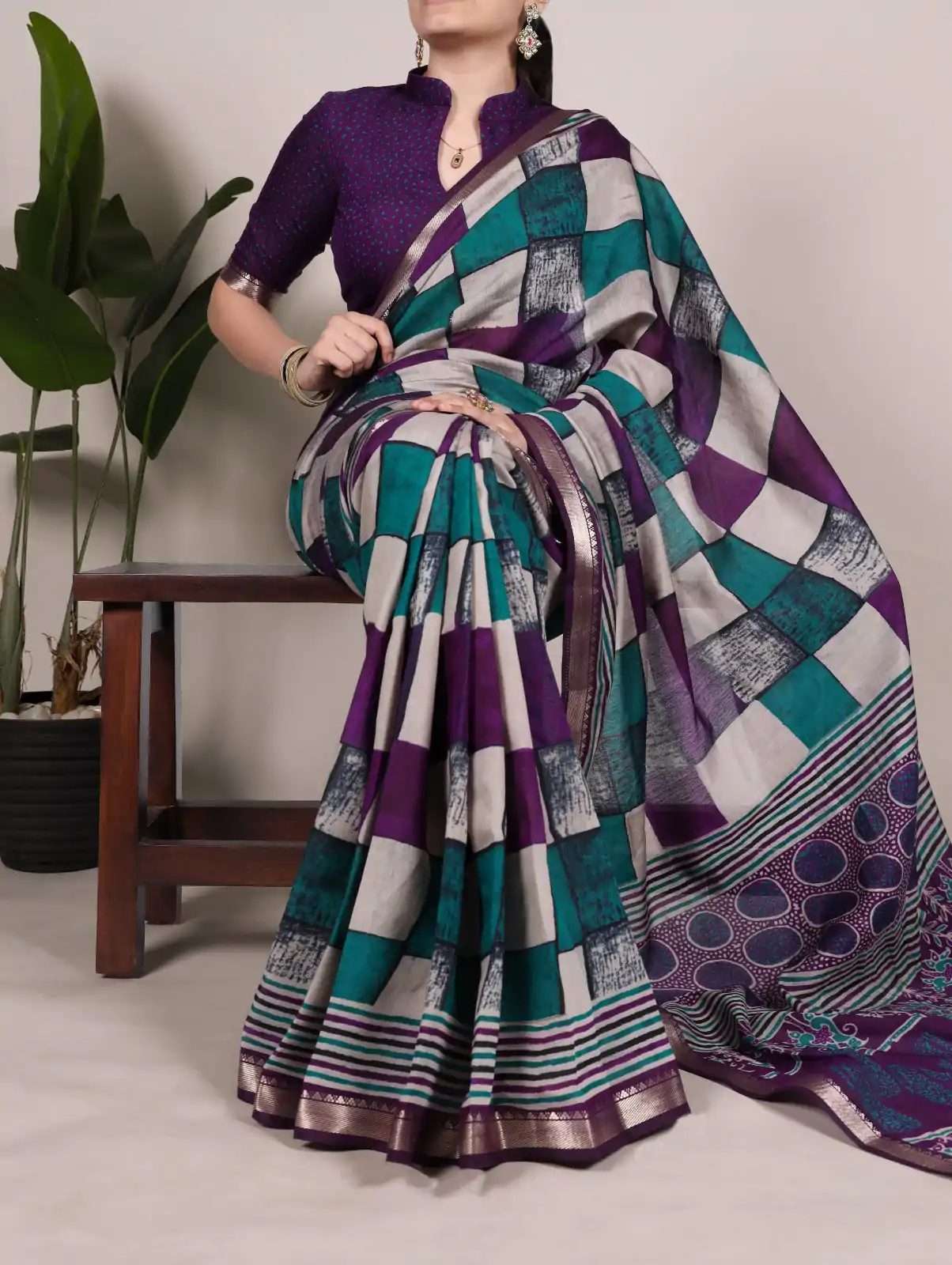 Purple Chanderi Printed Saree