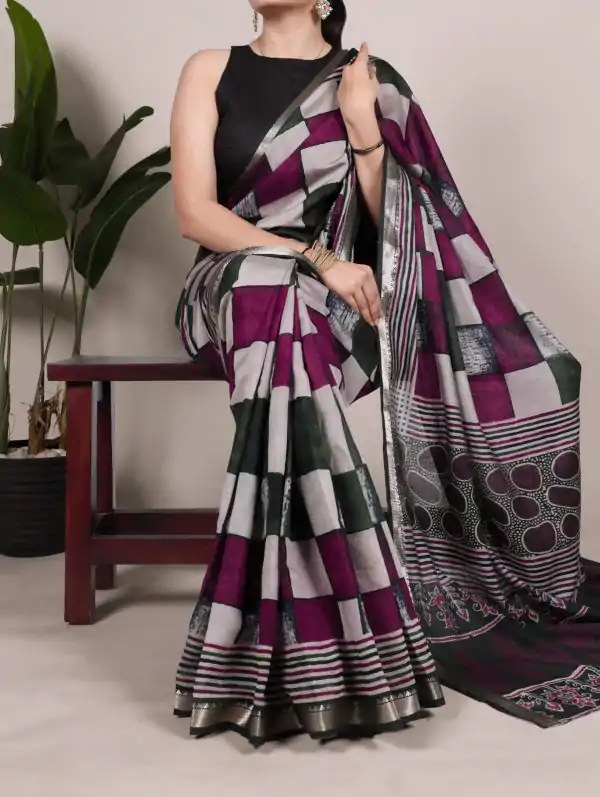 Green Chanderi Printed Saree