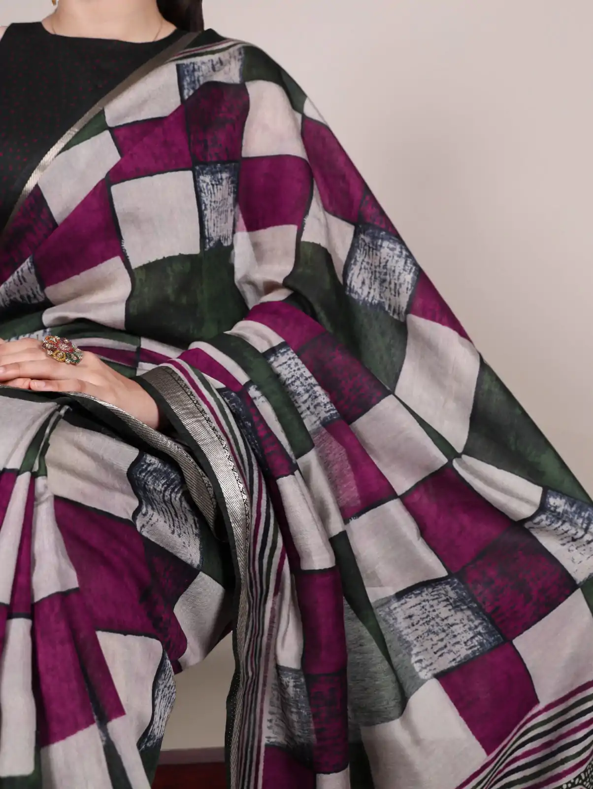 Green Chanderi Printed Saree - Image 2