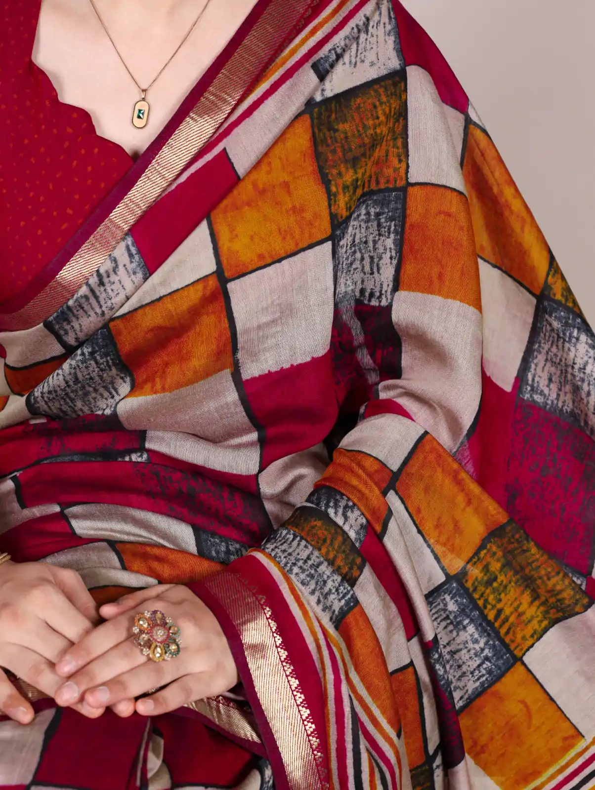 Maroon Chanderi Printed Saree - Image 3
