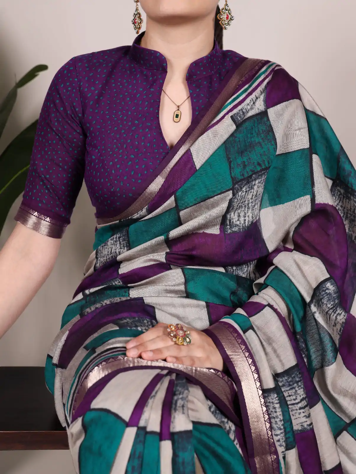 Purple Chanderi Printed Saree - Image 2