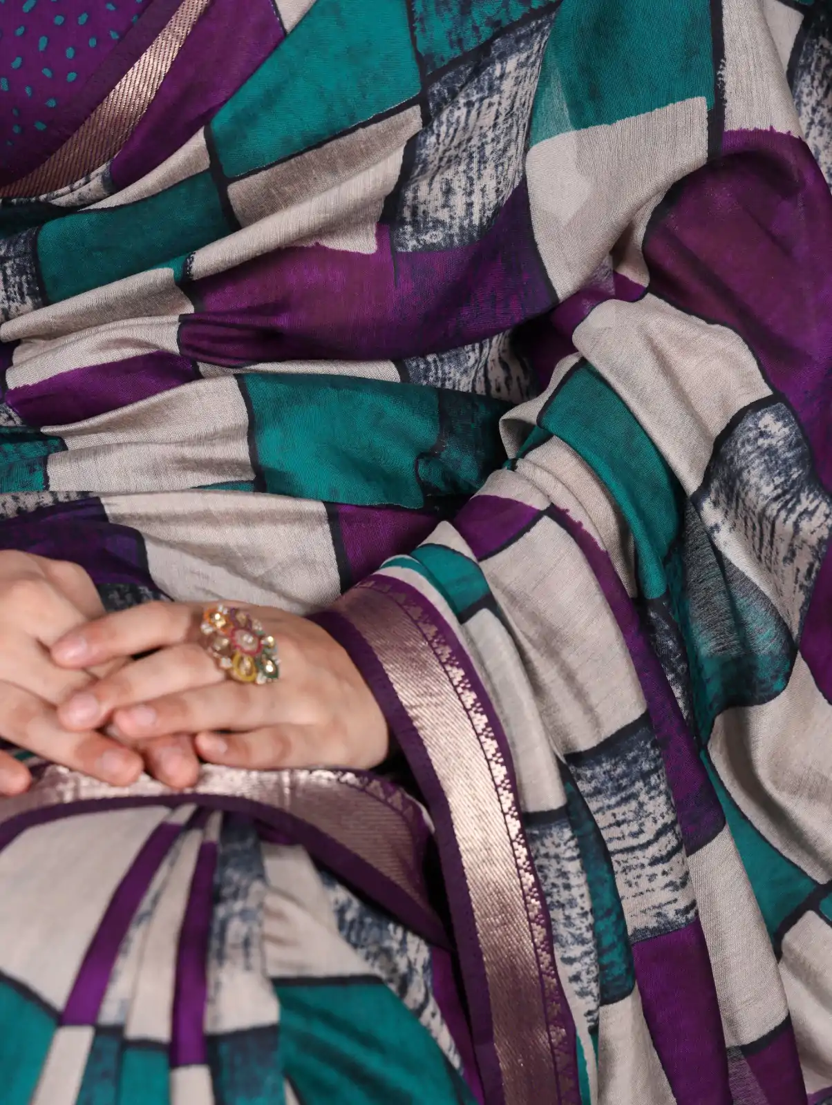 Purple Chanderi Printed Saree - Image 3