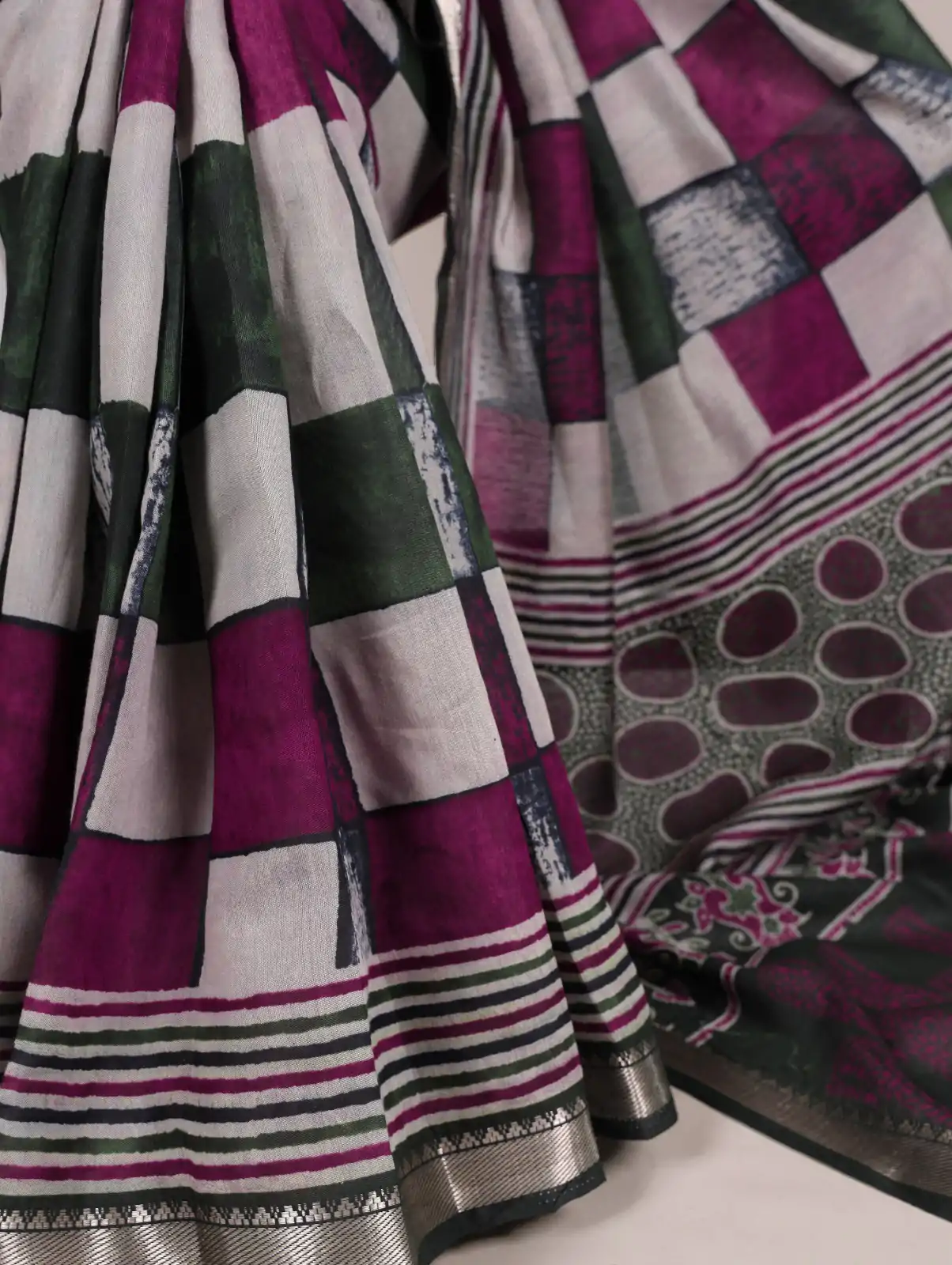 Green Chanderi Printed Saree - Image 3