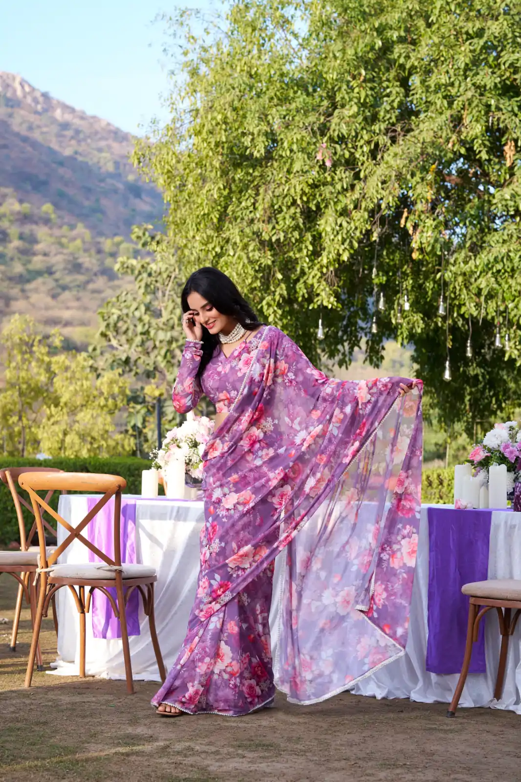 Onion Weightless Printed Pearl Saree - Image 4