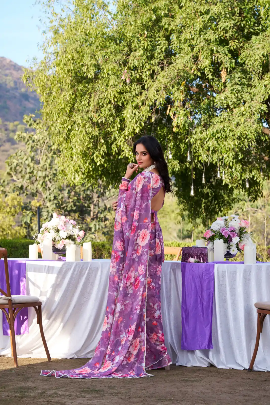 Onion Weightless Printed Pearl Saree - Image 3