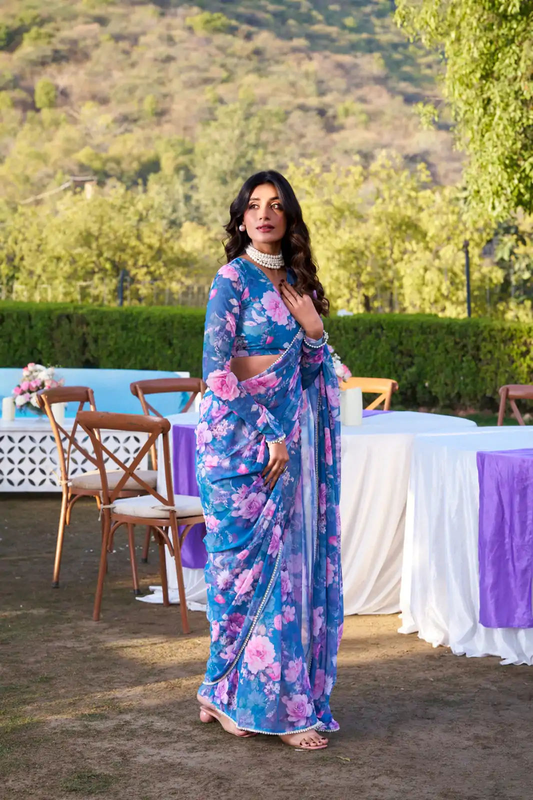 Blue Weightless Printed Pearl Saree - Image 5