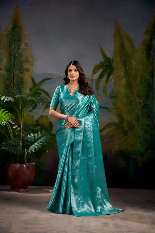 Firozi Kanjivaram Weaving Saree