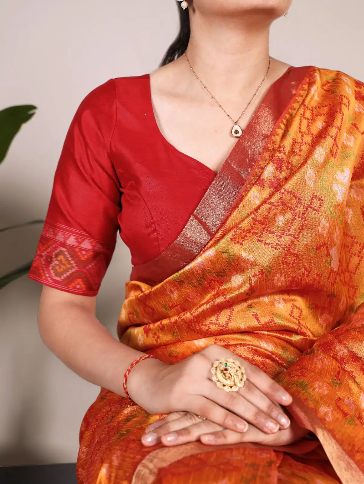 Orange Jacquard Patola Saree - Image 2