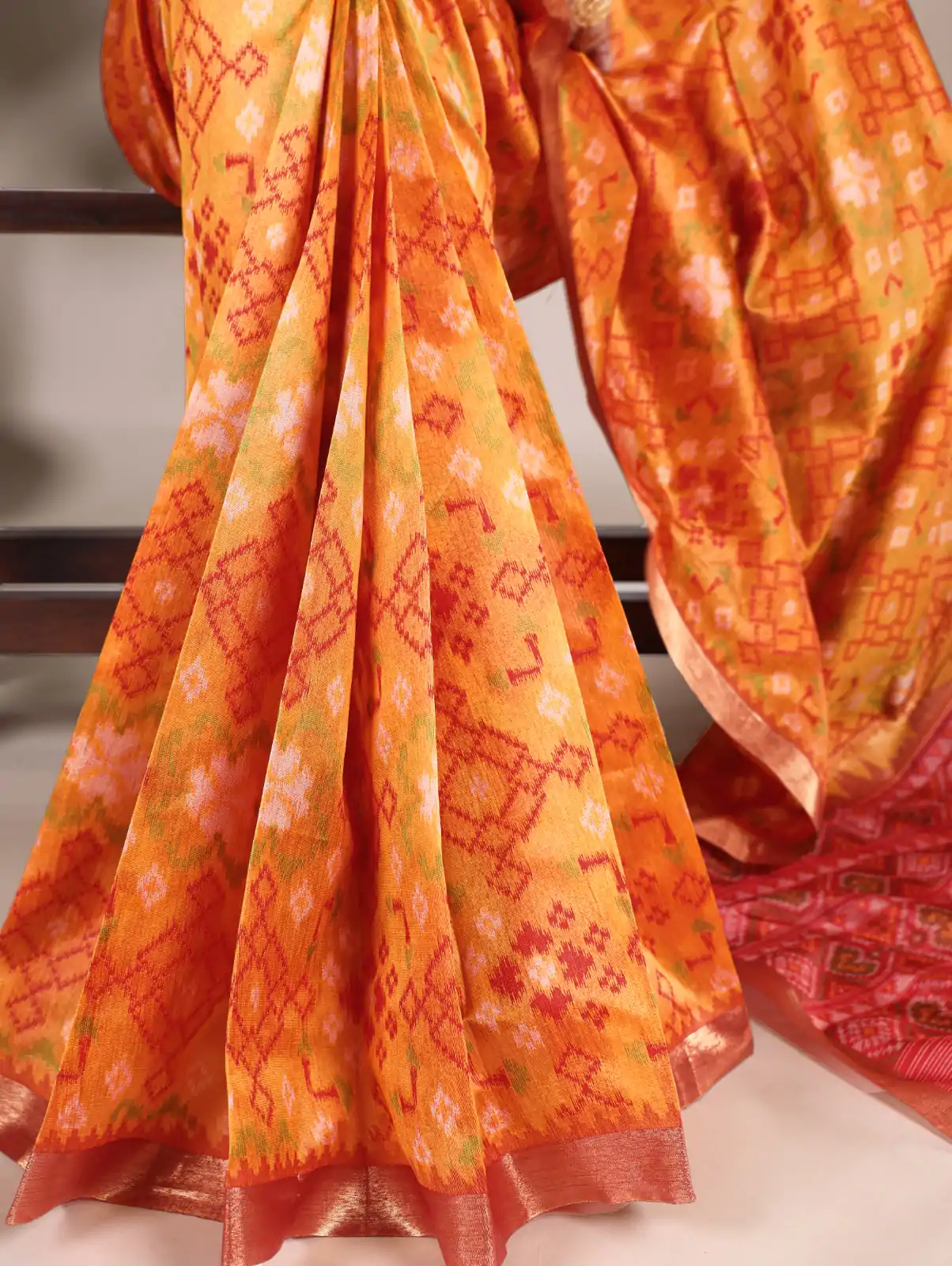 Orange Jacquard Patola Saree - Image 3
