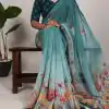 Teal Georgette Floral Saree