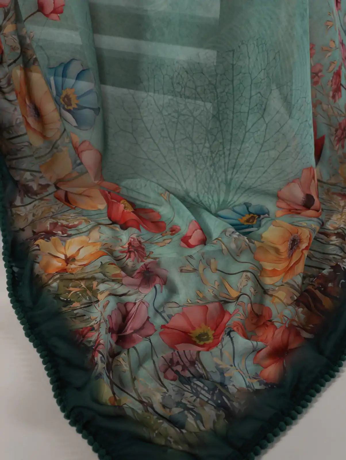 Green Georgette Floral Saree - Image 2